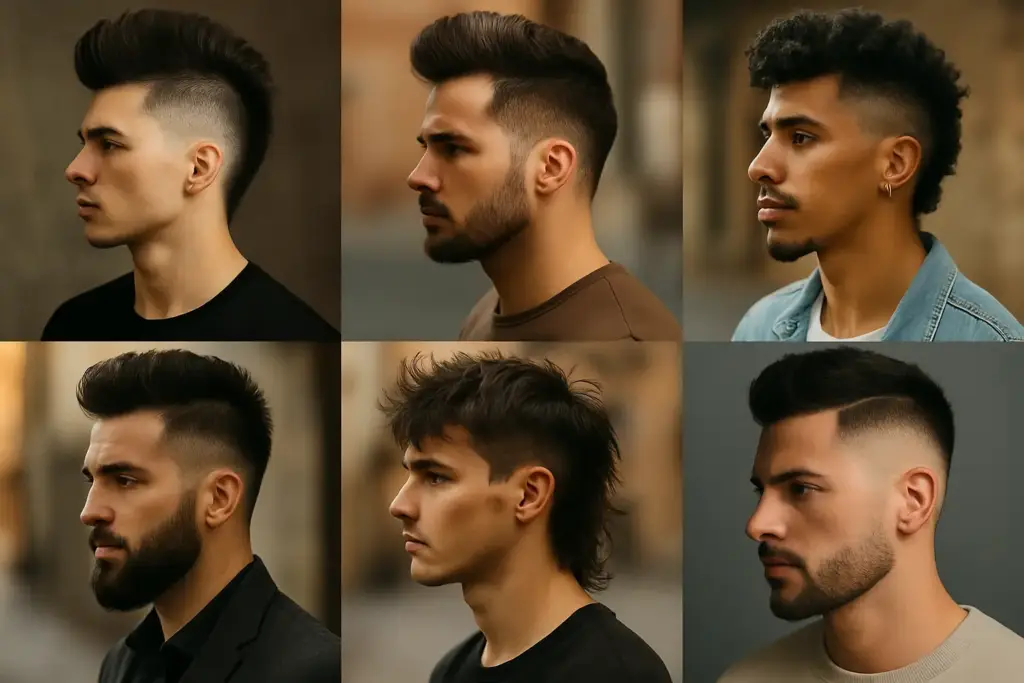 Collage de estilos de corte mohicano para hombre, del clásico al moderno.