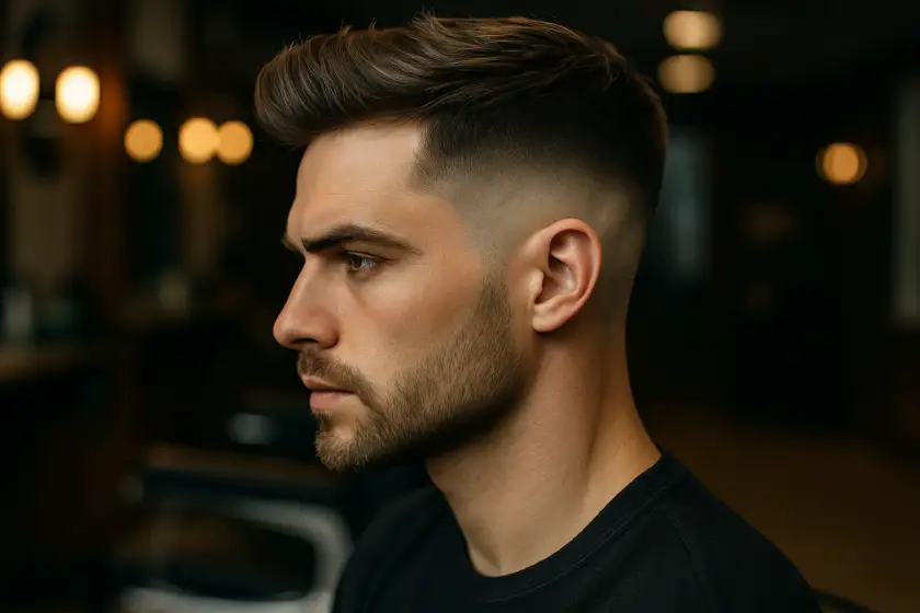 Corte degradado para hombre con estilo moderno y laterales fade en barbería profesional