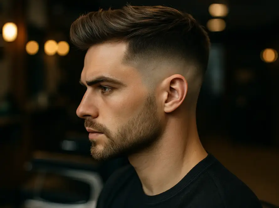 Corte degradado para hombre con estilo moderno y laterales fade en barbería profesional