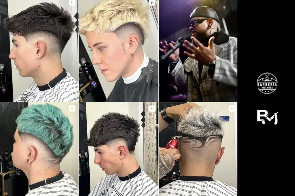 Ejemplos de cortes y colores realizados en las masterclass, curso de barbería, del barbero Marcos